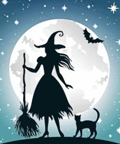 Witch And Cat Silhouette Diamond Painting