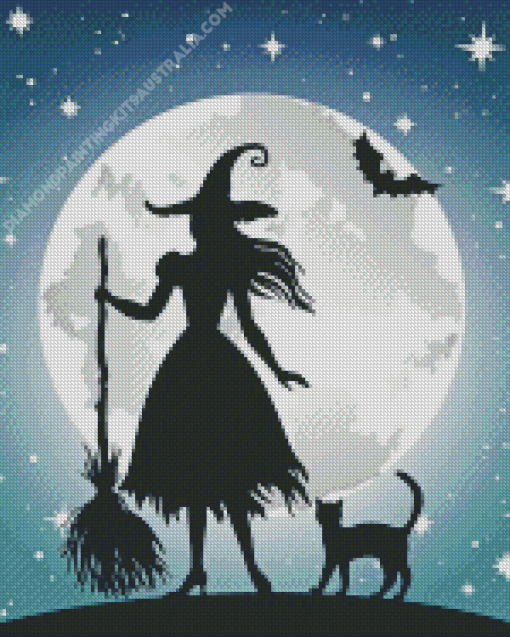 Witch And Cat Silhouette Diamond Painting