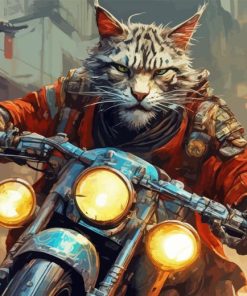 Bad Cat on Motorcycle Diamond Painting