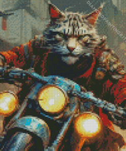 Bad Cat on Motorcycle Diamond Painting