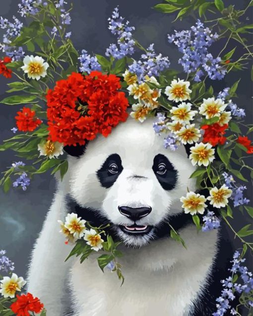 Panda with Flowers Diamond Painting