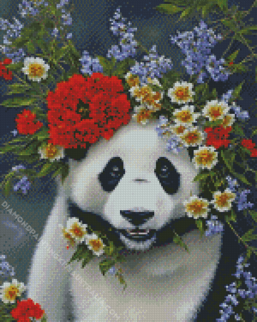 Panda with Flowers Diamond Painting