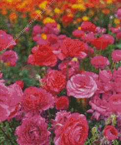 Pink Roses in Garden Diamond Painting