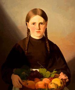 A Girl With Basket Of Fruits Diamond Painting