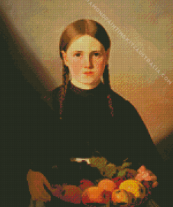 A Girl With Basket Of Fruits Diamond Painting