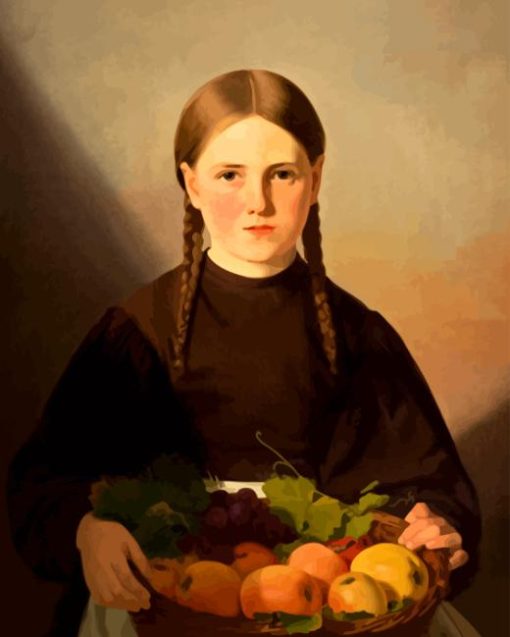 A Girl With Basket Of Fruits Diamond Painting