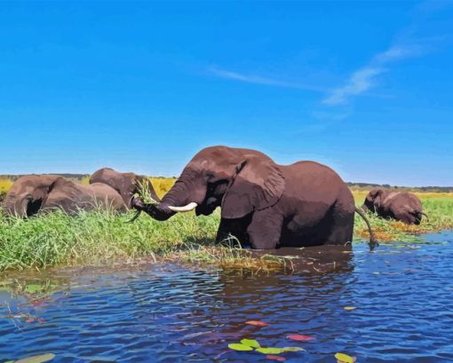 African Zambezi Elephants Diamond Painting