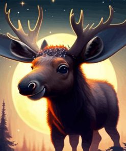 Baby Moose And Moon Diamond Painting