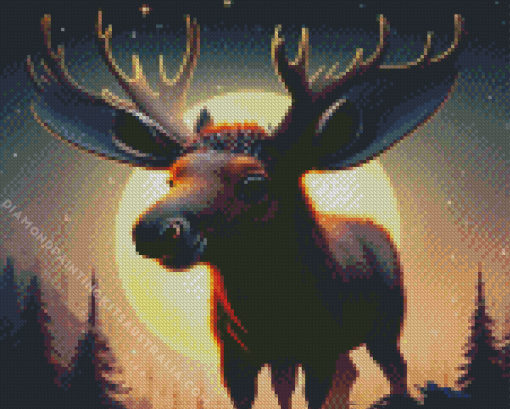 Baby Moose And Moon Diamond Painting