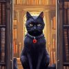 Black Cat In Library Diamond Painting