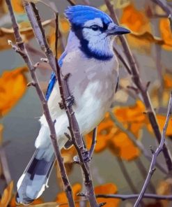 Blue Bird In Autumn Tree Diamond Painting