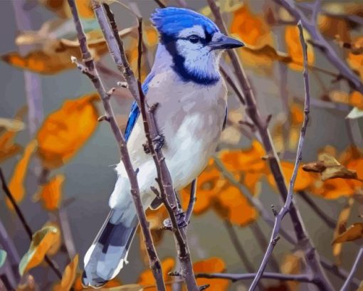 Blue Bird In Autumn Tree Diamond Painting