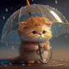 Cartoon Kitten And Umbrella Diamond Painting