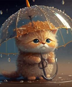 Cartoon Kitten And Umbrella Diamond Painting