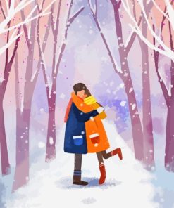 Couple Hugging In Snow Diamond Painting