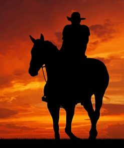 Cowboy Silhouette At Sunset Diamond Painting