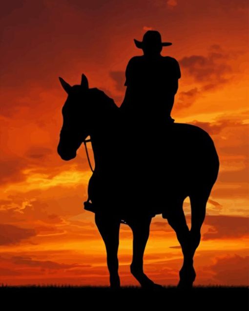 Cowboy Silhouette At Sunset Diamond Painting