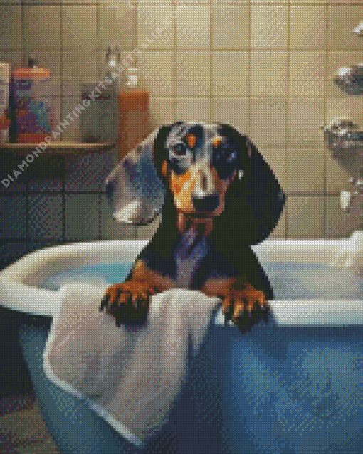 Black Dog In A Tub Diamond Painting