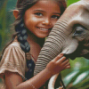 Girl Hugging Elephant Diamond Painting