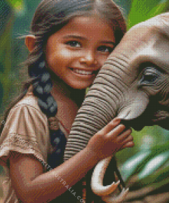 Girl Hugging Elephant Diamond Painting