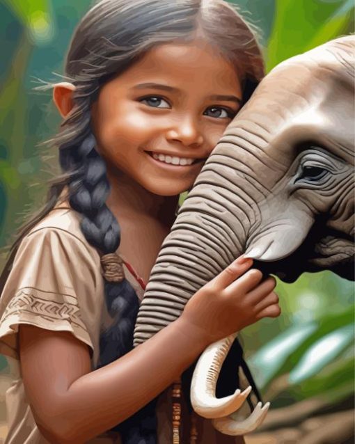 Girl Hugging Elephant Diamond Painting