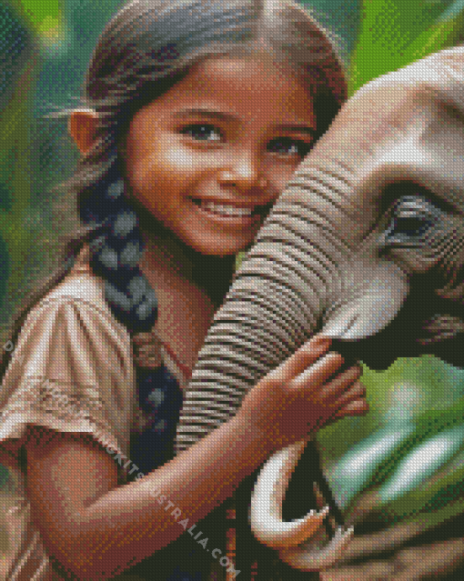 Girl Hugging Elephant Diamond Painting