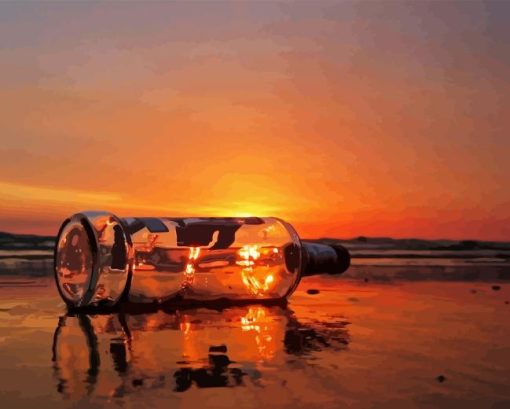 Glass Bottle On Beach Diamond Painting