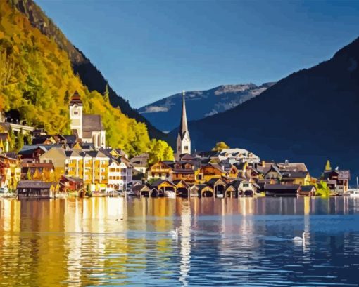 Hallstatt Lake In Austria Diamond Painting