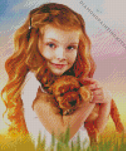 Little Girl With Brown Puppy Diamond Painting