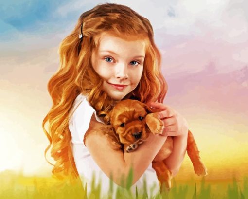 Little Girl With Brown Puppy Diamond Painting