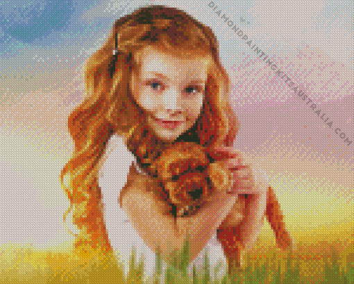 Little Girl With Brown Puppy Diamond Painting