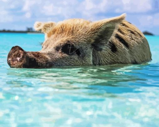 Mini Pig In The Beach Diamond Painting