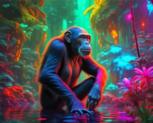 Neon Chimpanzee Diamond Painting