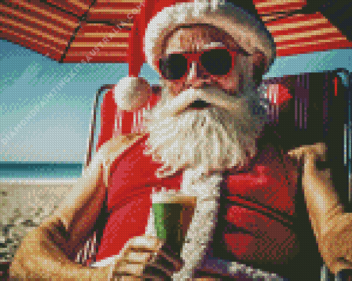 Old Santa On Beach Diamond Painting