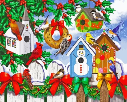 Snow Christmas birdhouse Diamond Painting