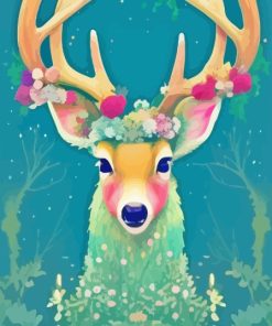 Stag With Flowers Art Diamond Painting