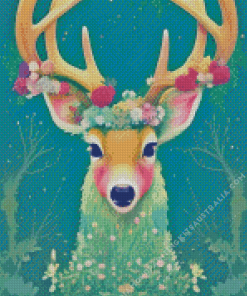 Stag With Flowers Art Diamond Painting