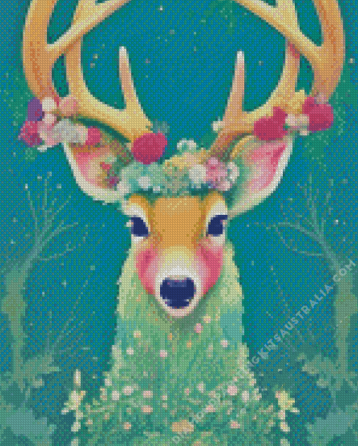 Stag With Flowers Art Diamond Painting