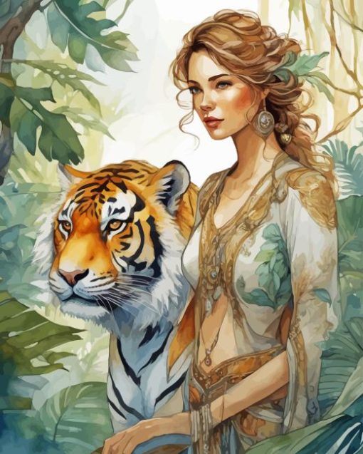 Tiger With Woman Diamond Painting