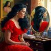 Woman Looking In Mirror Diamond Painting