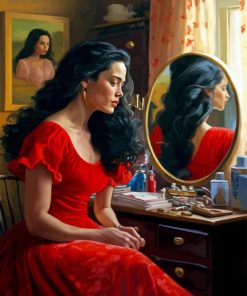 Woman Looking In Mirror Diamond Painting