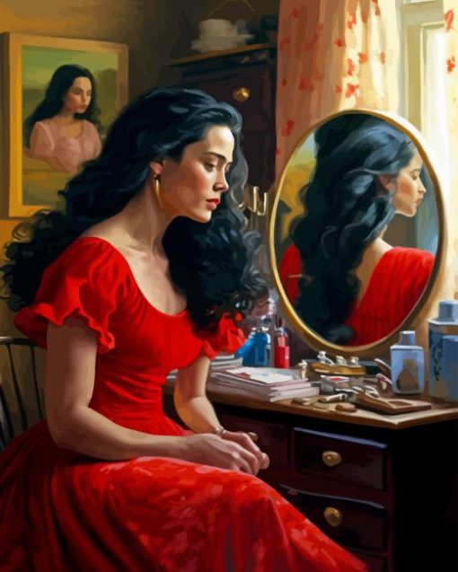 Woman Looking In Mirror Diamond Painting