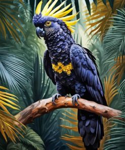 Yellow Tailed Black Cockatoo On Branch Diamond Painting