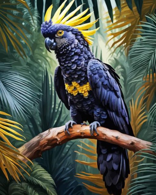 Yellow Tailed Black Cockatoo On Branch Diamond Painting