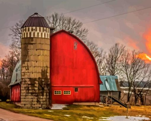 Barn With Silo Diamond Painting