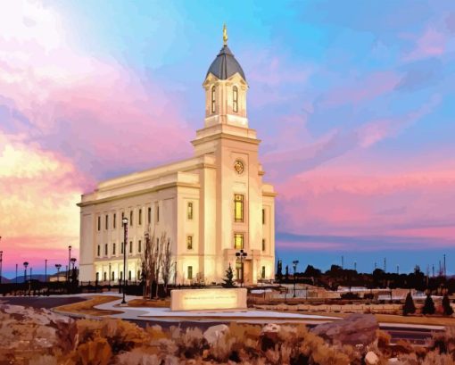 Cedar Temple At Sunset Diamond Painting