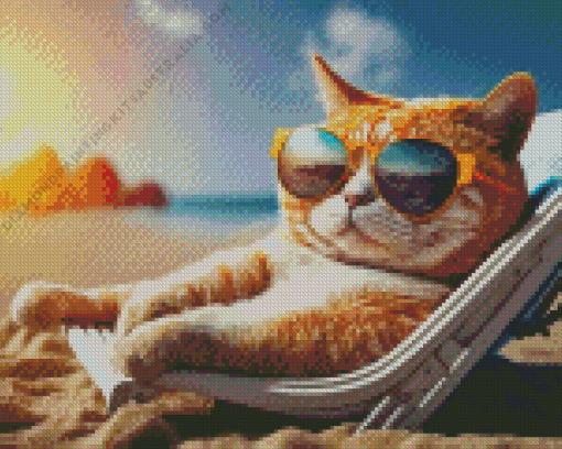 Cool Beach Cat Diamond Painting