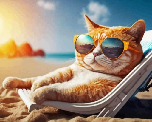 Cool Beach Cat Diamond Painting