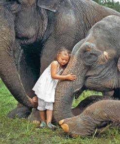 Little Girl Hugging Elephant Diamond Painting