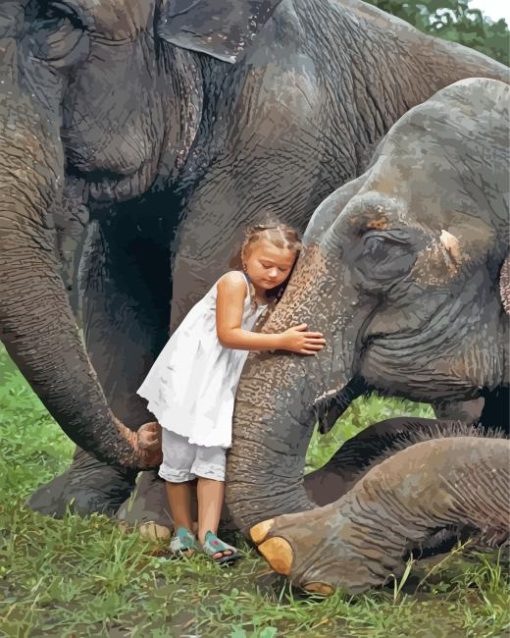 Little Girl Hugging Elephant Diamond Painting